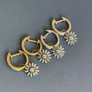 18ct Yellow Gold Diamond Hoop Earrings 0.31ct Removable Charm Daisy Drop image 10