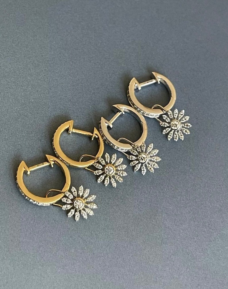 18ct Yellow Gold Diamond Hoop Earrings 0.31ct Removable Charm Daisy Drop image 10