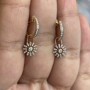 18ct Yellow Gold Diamond Hoop Earrings 0.31ct Removable Charm Daisy Drop image 7