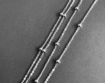 9ct White Gold Beaded Chain Necklace 16 inch