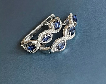 18ct White Gold Diamond Sapphire Earrings Hoops