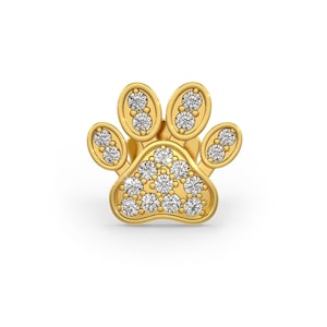 18ct Yellow  Gold Diamond Stud Paws  Singular Cartilage Piercing Paw Earrings