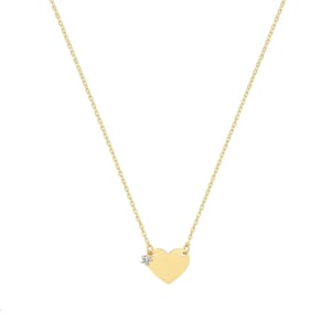 9Ct Gold Plain Heart Necklace, Single Cz Necklet, Heart Necklace, Dainty Gold Necklace, Diamond Necklace, Pendant Necklace, Gift for Her