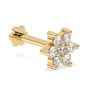 Piercing al naso con diamanti in oro giallo 18 carati a forma di margherita, 0,06 carati, chiusura a vite piatta, piercing al naso con diamanti, piercing al naso in oro bianco 18 carati, regalo per lei