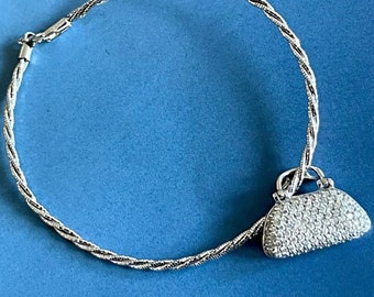 Pulsera de diamantes de oro blanco de 18 quilates con dije para bolso, brazalete de 0,50 quilates, oro blanco de 18 quilates, pulsera de diamantes, brazalete de oro blanco, joyería de lujo