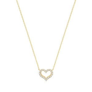 9Ct Gold Necklace Cz Open Heart Necklet, Hollow Heart Pendant, Open Heart Necklace, Gold Heart Necklet, Minimalist Jewelry, Dainty Necklace