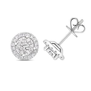 Diamond Brilliant Halo Studs In 18Ct White Gold, Round Diamond Halo Studs, Sparkling Diamonds, Fine Jewelry Earrings, Women's Jewelry