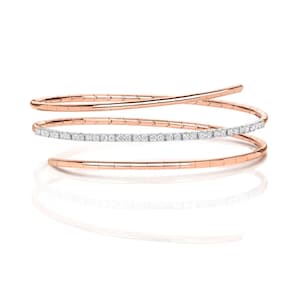 18Ct Diamond Twist Bangle, Rose Gold Bracelet, 18K Gold Jewelry, Minimalist Bangle, Luxury Gold Bracelet, Twist Bangles, Gift for Her