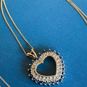 Diamond Sapphire Heart Necklace in 9ct Yellow Gold