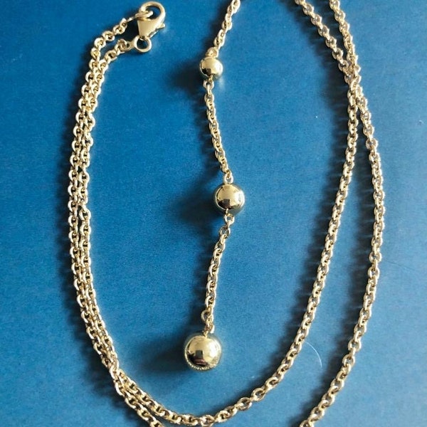 9ct Yellow Gold Lariat Style Beaded Necklace