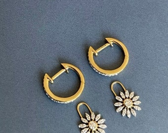 Pendientes De Aro En Oro Amarillo De 18 Quilates Con Diamantes, Colgante De Margarita Desmontable De 0,31 Quilates