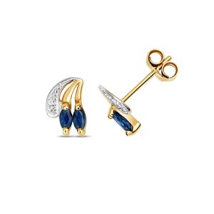Diamond & Blue Sapphire Studs, 9Ct Gold Earrings, Fine Jewelry Studs, Sapphire Diamond Studs, Minimalist Earrings, Tiny Gemstone Earrings