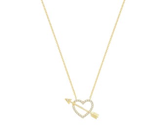 9Ct Gold Necklace Cz Heart And Arrow Necklet, Gold Pendant Necklace, Gold Necklet, 9K Gold Jewelry, Dainty Gold Chain, Romantic Necklace
