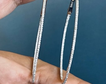 9ct White Gold Diamond Earrings 0.75ct Large Hoops Inside Out Hoop Near 1ct, 9ct White Gold Earrings, Diamond Hoop Earrings,Inside-out Hoops