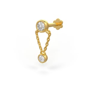 Diamond Cartilage Stud Chain Drop in 18ct Yellow Gold 0.11ct Singular Earring