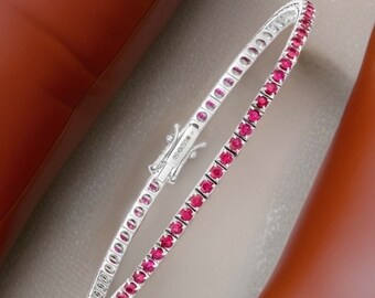 3.10ct Ruby Bracelet In 18Ct White Gold tennis style hallmarked solid gold