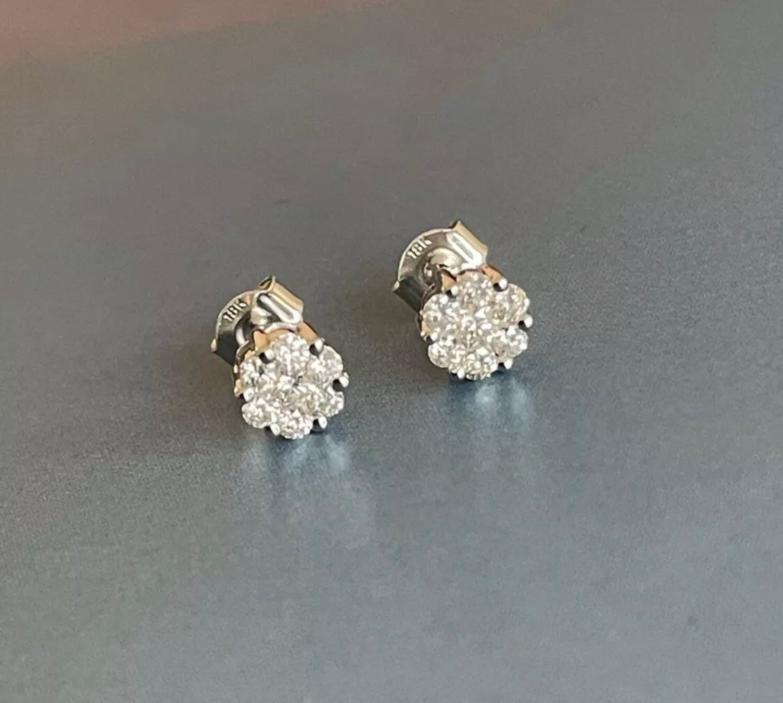 18ct White Gold Diamond Earrings 0.50ct Daisy Flower Cluster Studs 1 ...