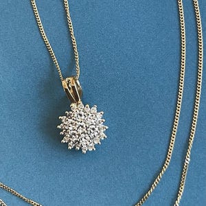 0.50ct Diamond Necklace in 9ct Yellow Gold Round Cluster 18 inch chain
