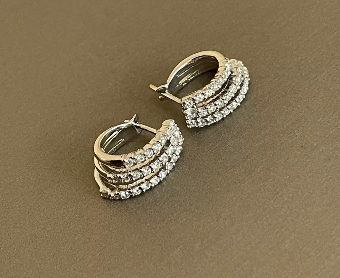 18ct White Gold Diamond Earrings 0.70ct Triple Hoops Nr 1ct | Etsy