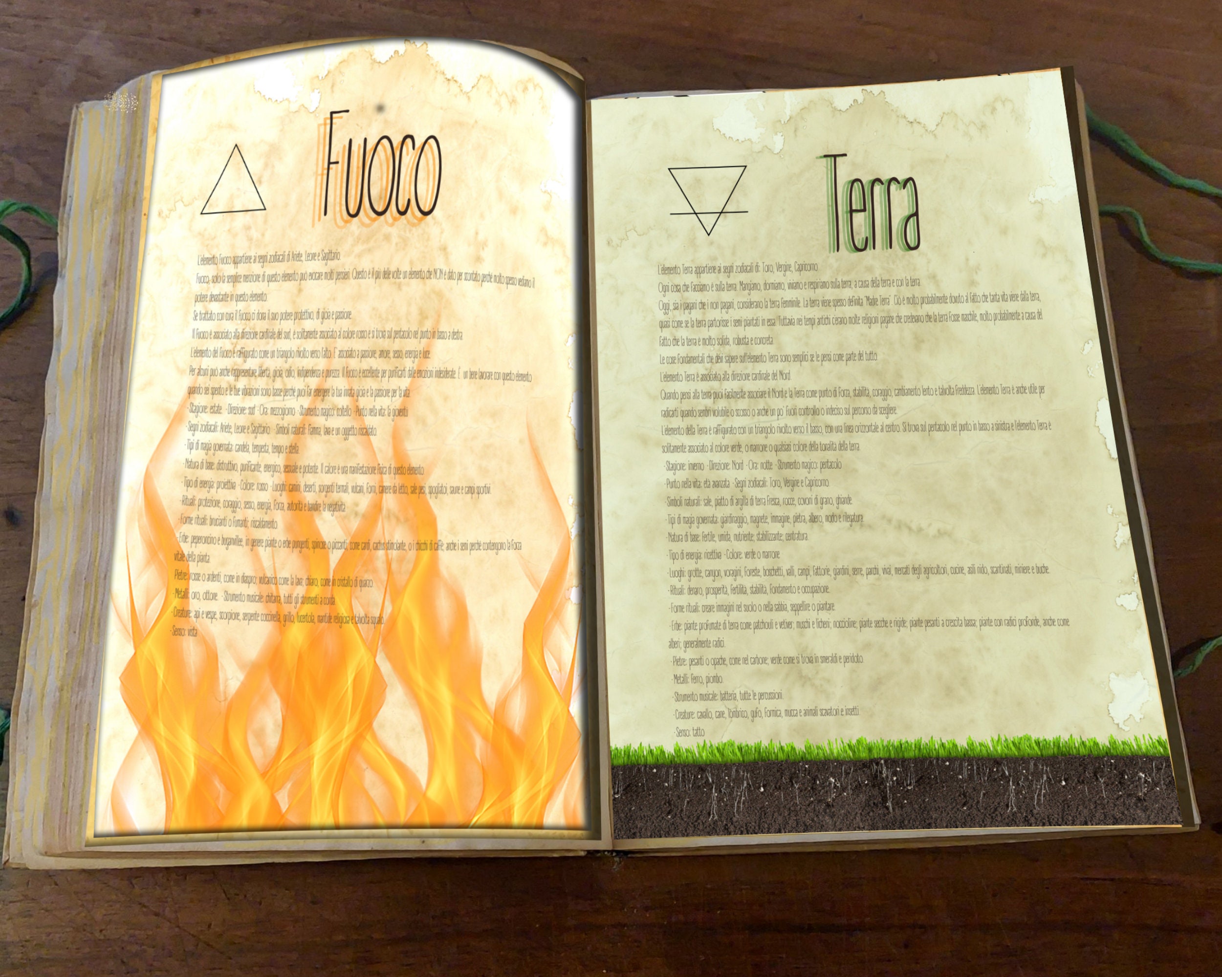 Grimoire in Italian, the 4 elements, printable digital pages in Italian for  your Grimoire and your Book of Shadows, image size:2500x2000