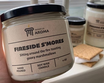 Fireside S'mores Soy Candle - Smores scented candle - Fire roasted marshmallow candle - Graham cracker marshmallow chocolate candle