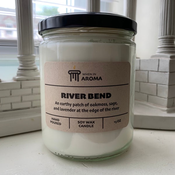 River Bend Soy Candle - Masculine candle - Manly scented candle - Earthy scented candle - Oakmoss, Sage, Lavender Scent Notes