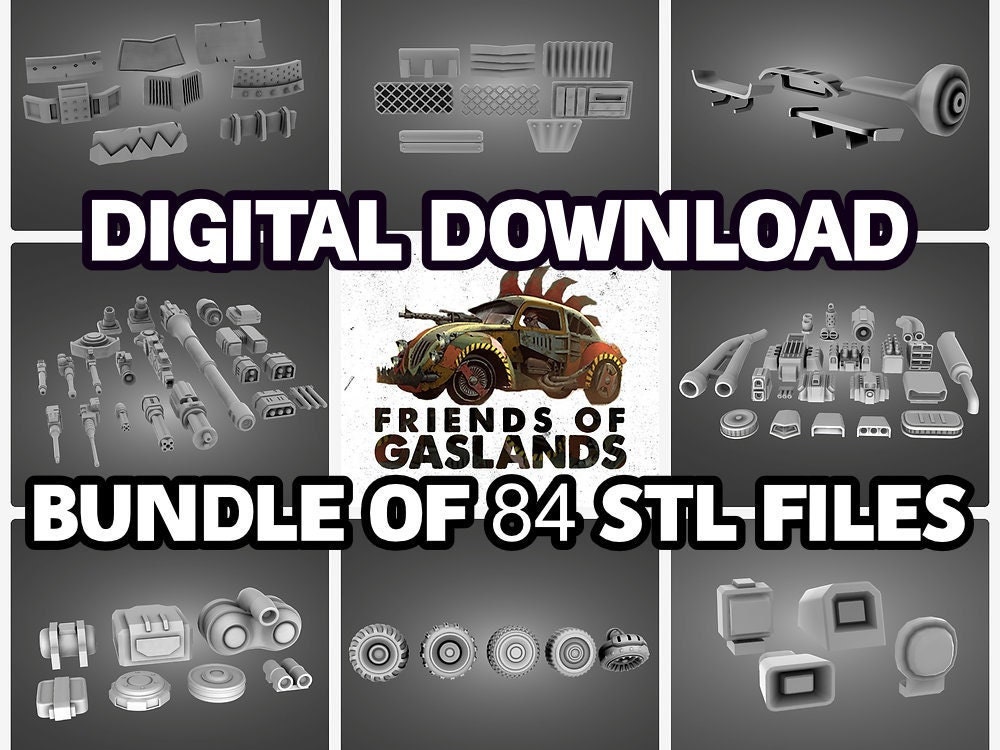 3D Printable Gaslands Vehicle Modification Bundle!  84 files in total