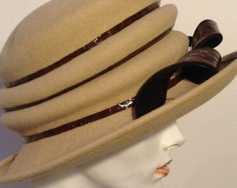 Spectacular 1960s Vintage Philip Somerville Wool Felt Hat with Mock Croc Spiral Trim by Appointment to H.M The Queen