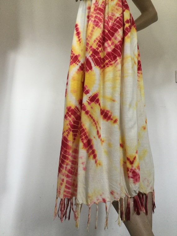 Vintage 1960s Hand-Made Tie Dyed Fringed Skirt or… - image 3