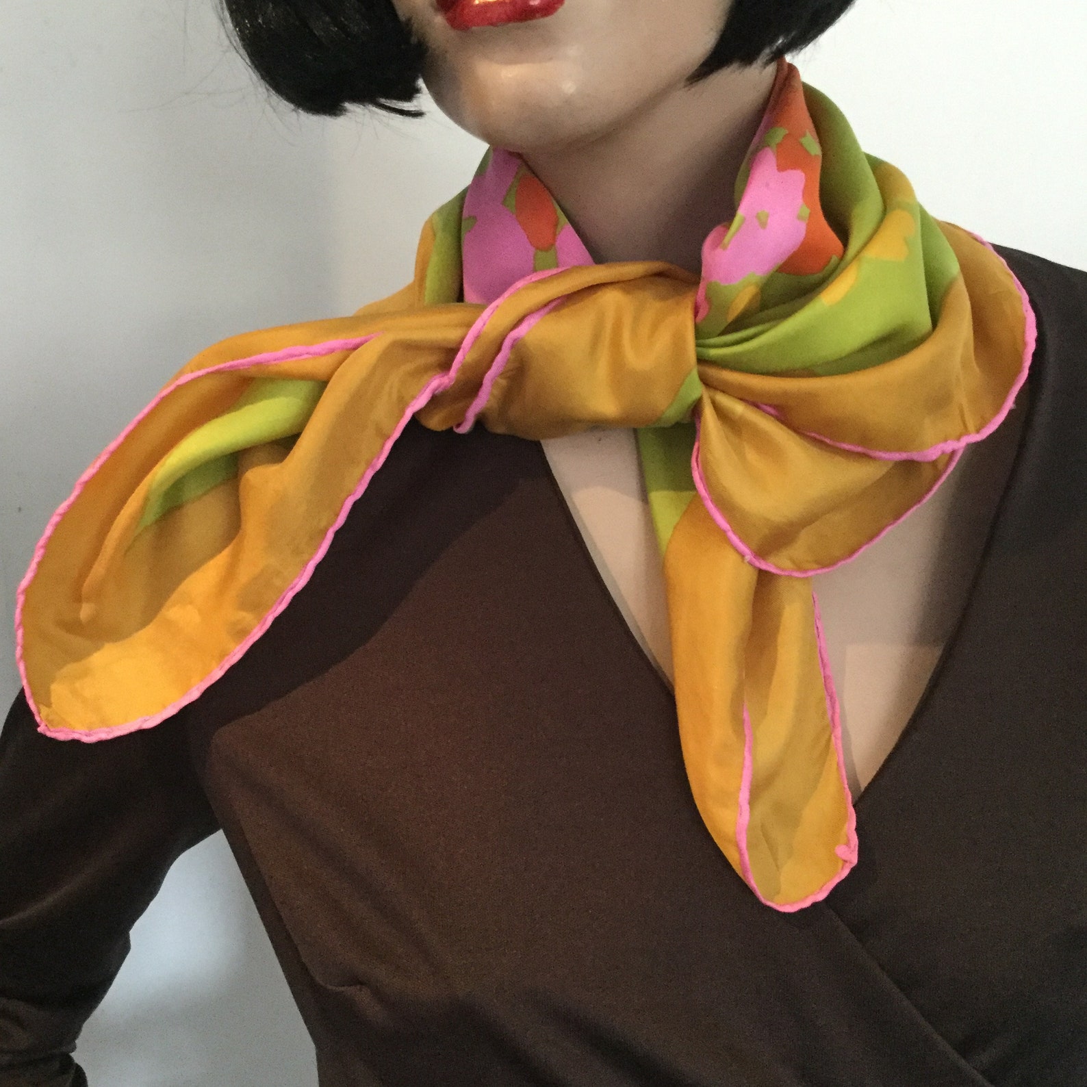 Vintage 1960s Silk Scarf With Hand Rolled Hems in Abstract - Etsy