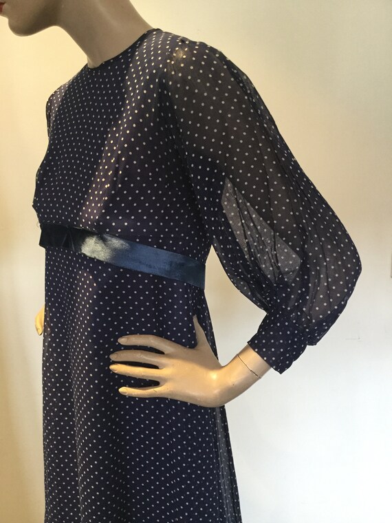 Vintage 1960s Hand-Made Navy Blue & White Polka D… - image 5