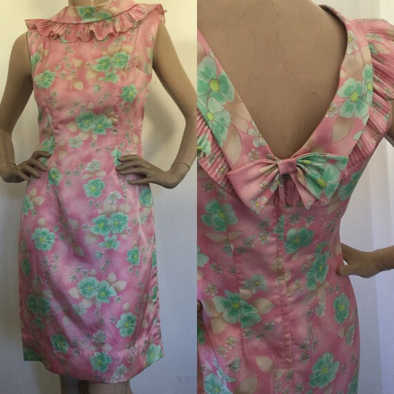 Vintage 1960s Floral Cocktail Dress with Cowl Coll