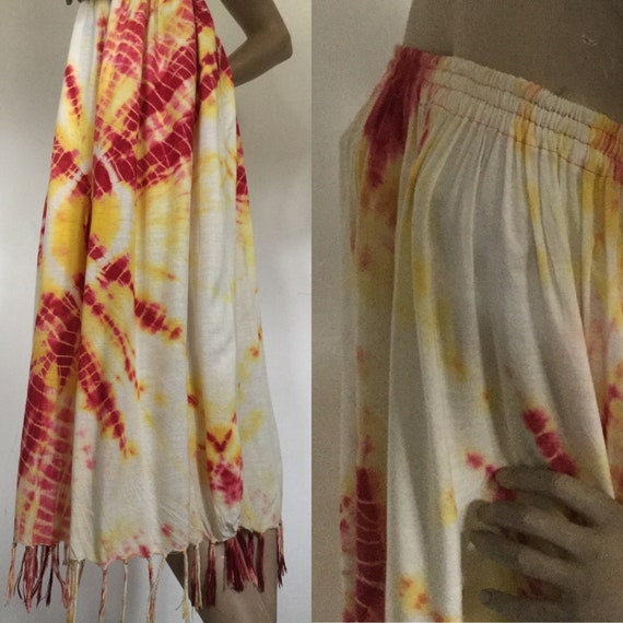 Vintage 1960s Hand-Made Tie Dyed Fringed Skirt or… - image 2