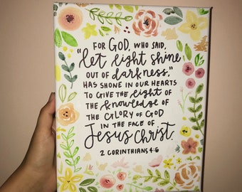 Bloemen aangepaste offerte teken | Gepersonaliseerde Floral Wall Art | Roze en gele bloemengrens | 8x10 Teken met brief | Citaat op Canvas | Bijbel citaat