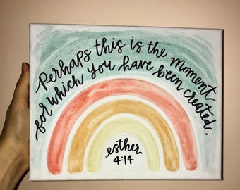 Canvas met citaat op maat regenboog | Regenboogkunst aan de muur | Kinderkamerdecoratie met regenboogthema | 8 x 10 aangepast citaat regenboogbord | Bijbelcitaat op canvas