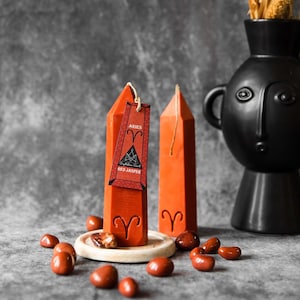 Aries Zodiac Candle | Aries Candle | Hidden Crystal Candle | Crystal Tower Candle | Red Jasper | Zodiac Candle