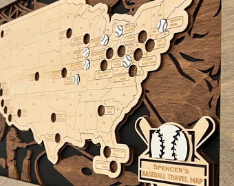 Baseball Stadium Map, Travel Map, Ballpark Travel Map, Tracker, Personalized Gift, Sign, Dad Gift, Gifts for men, Gifts for boys, Gifts