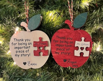Teacher Christmas Ornament, Teacher Gift, Apple, Puzzle Piece Sign, Personalized Teacher Gift, Gifts, Ideas, Daycare, Preschool, Personalize