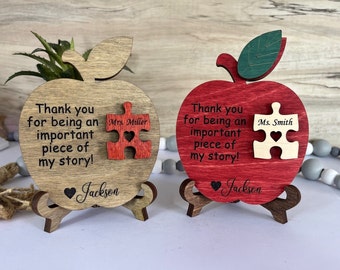 Teacher Gift, Apple, Puzzle Piece, Desktop Size, Personalized Teacher Gift, Appreciation, End of Year, Gifts, Daycare, Preschool, Thank you