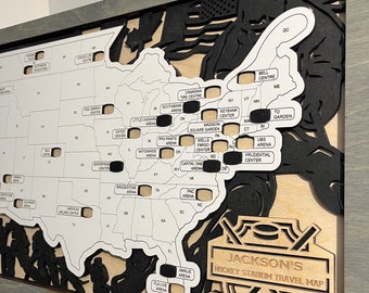 Hockey Rink Travel Map, Arena Stadium Tracker, Personalized, Custom, Sign, Dad Gift, Gifts for him