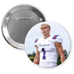 Sport Custom Photo Button-3 1/2 inch Pin Back Button-Personalized Sport Photo Button-Football-Game Day- Cheer Photo Pin-Basketball Photo Pin