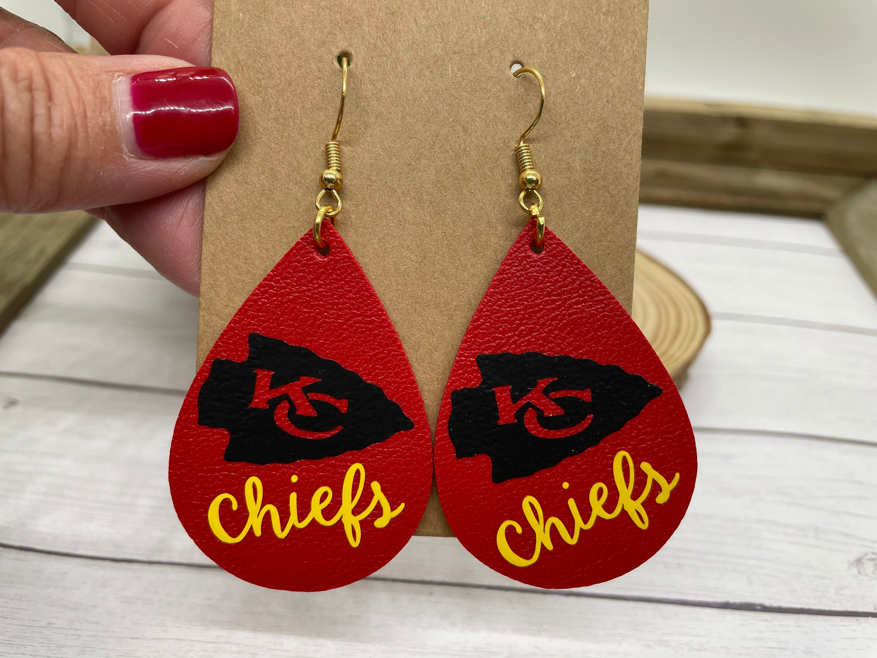 Kansas City Chiefs Teardrop Earrings Leather Earrings KC | Etsy