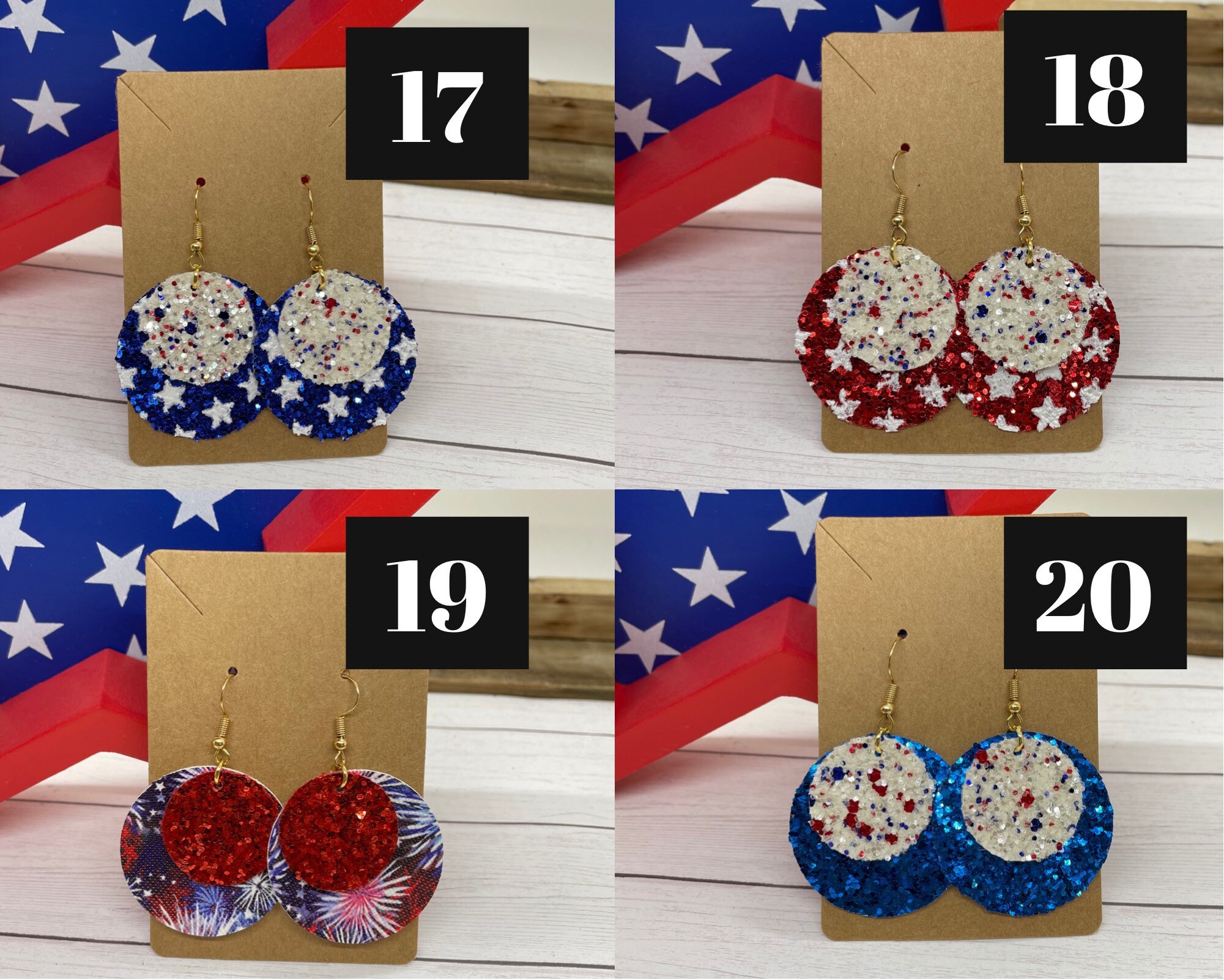 Fourth of July Faux Leather Earrings Circle Earrings Star Etsy