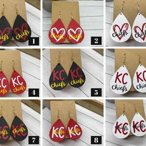 Kansas City Chiefs Football Earrings | KC Football Leather Earrings | Arrowhead Earrings | Perfect for KC football fans