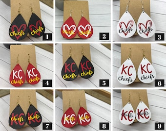 Kansas City Chiefs Football Earrings | KC Football Leather Earrings | Arrowhead Earrings | Perfect for KC football fans