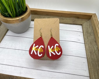 Kansas City Football Earrings | KC Football Faux Leather Earrings | Game Day Earrings | Glitter, Glitzy