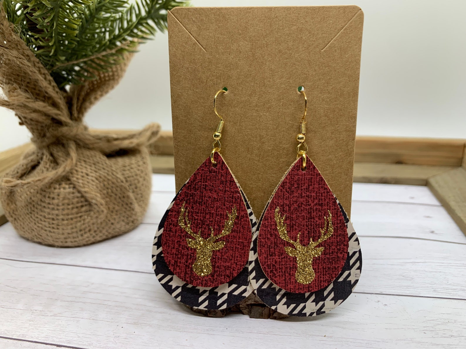 Faux leather christmas earrings Clearance