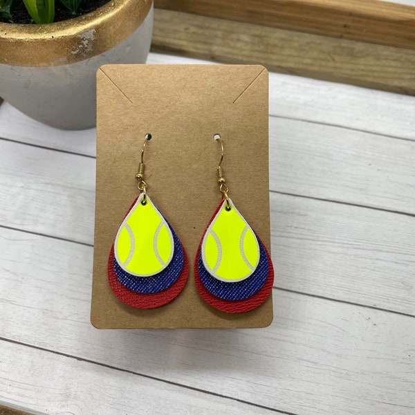 Tennis Earrings that are customizable with team colors, available in genuine leather and faux leather