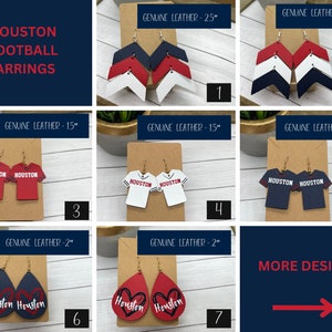 Houston Football Earrings | Navy and Red Football Earrings | Game Day Earrings | Faux Leather Team Colors Football Earrings
