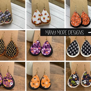 Halloween Earrings | Stacked teardrop earrings Faux Leather Earrings